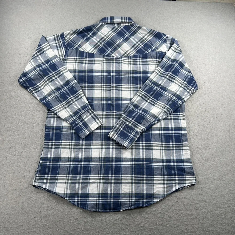 Ely Cattleman Pearl Snap Shirt Mens Large Blue Plaid Wrinkle Resistant
